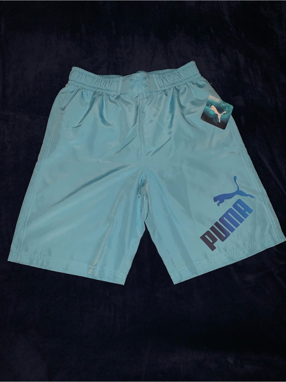 Puma Light Aqua Blue Logo Athletic Shorts